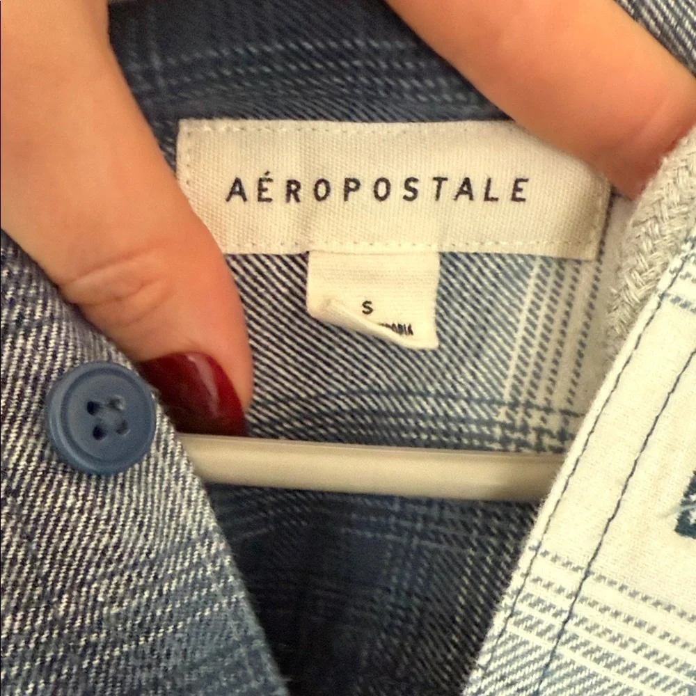 Aeropostale Plaid Hooded Flannel Shirt Jacket Blue Gray Size S